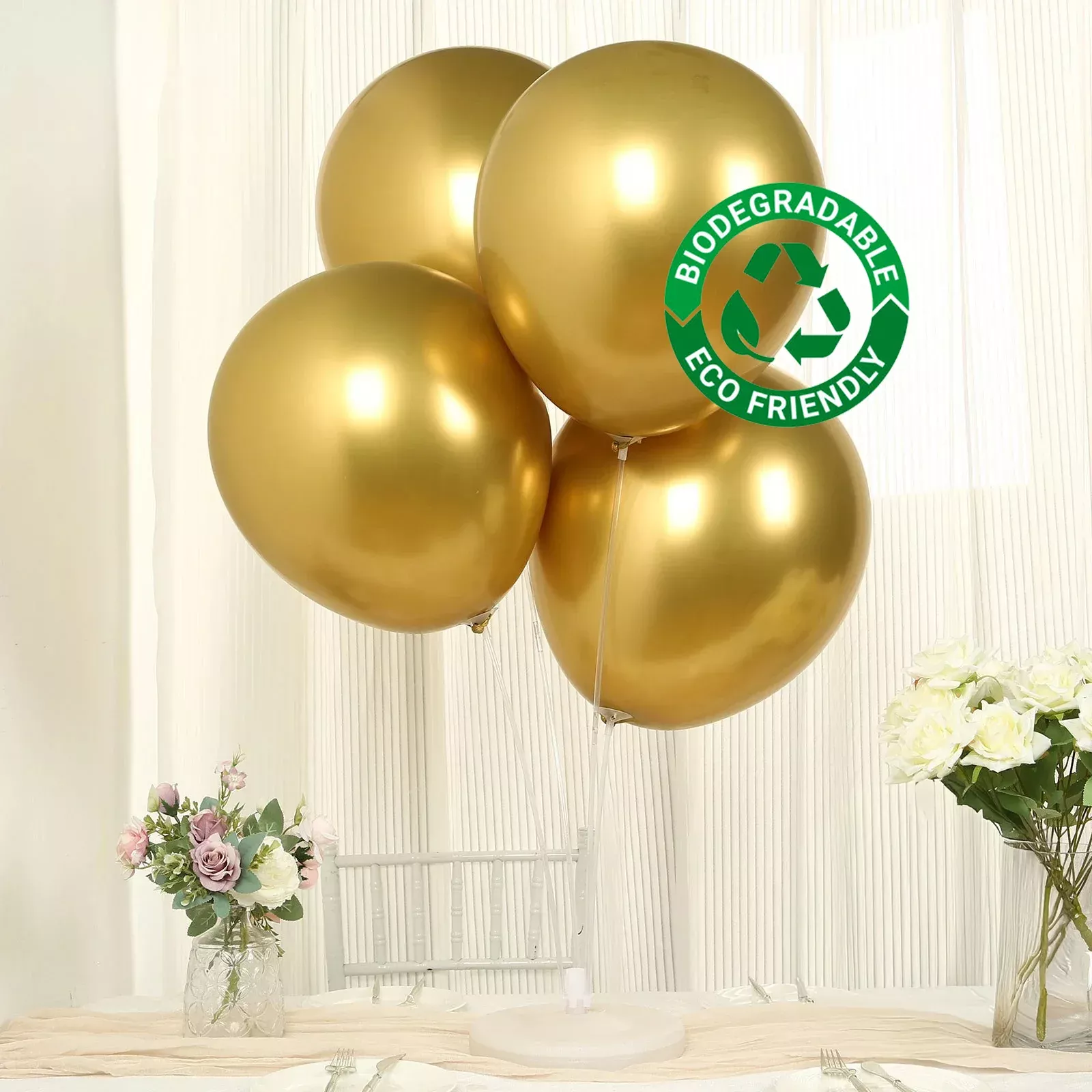 10 Pack Chrome Gold Biodegradable Latex Balloons 18", Thick Eco Friendly Metallic Party Balloons