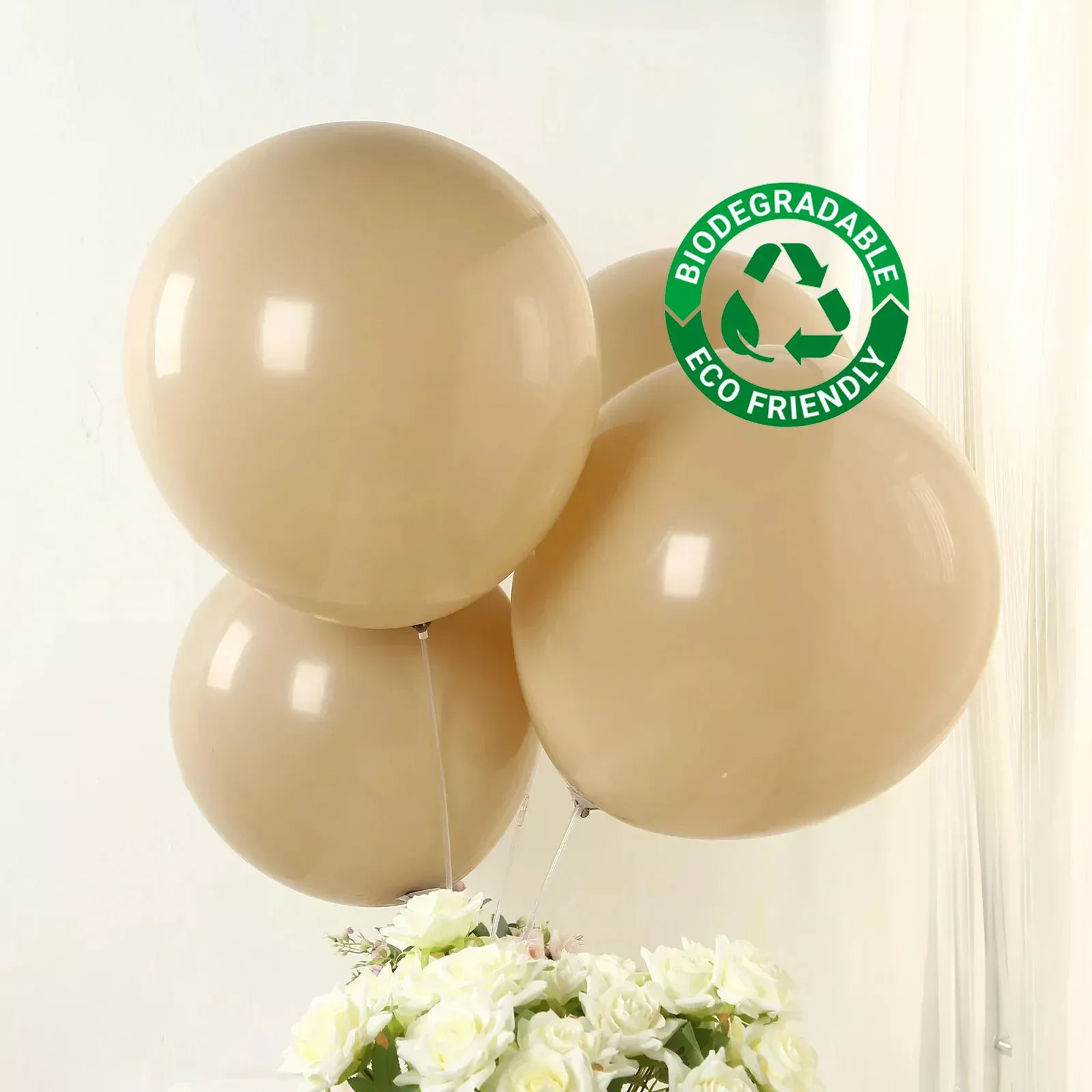 10 Pack Matte Pastel Taupe Biodegradable Balloons 18", Round Eco-friendly Thick Latex Party Balloons