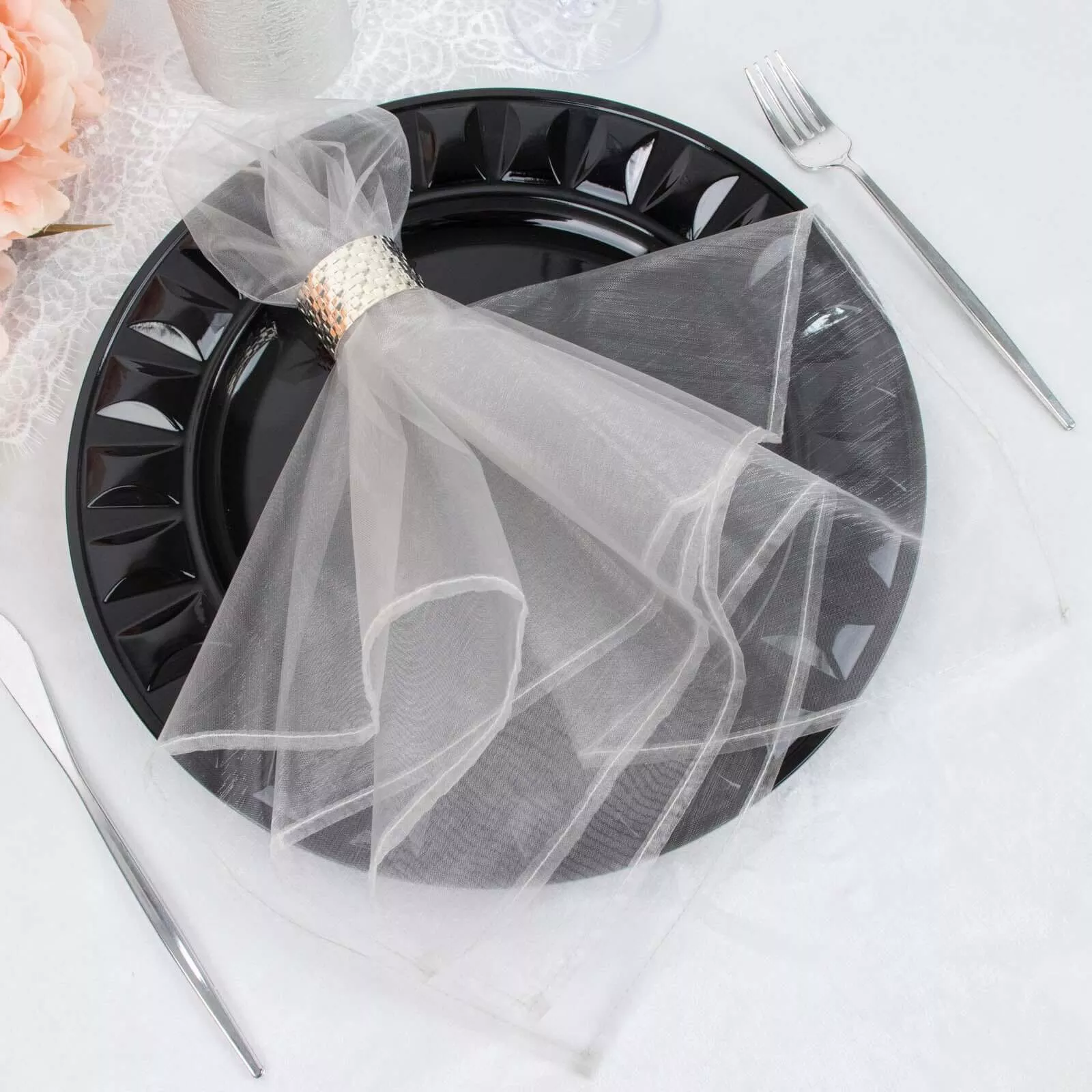 10 Pack Organza 23"x23" Napkins Silver - Sheer Cloth Napkins