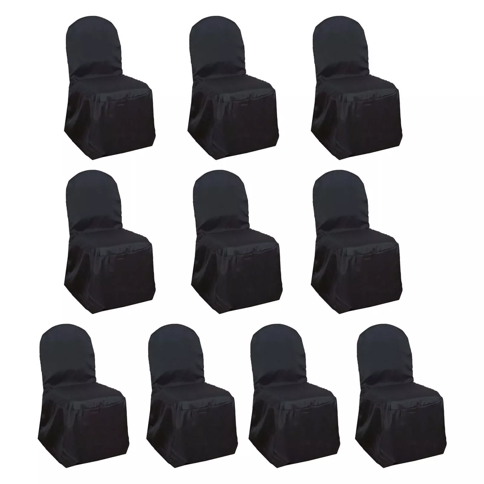 10 Pack Polyester Chair Cover for Banquet Chairs Black - Stain-Resistant Reusable Slip-On Slipcover