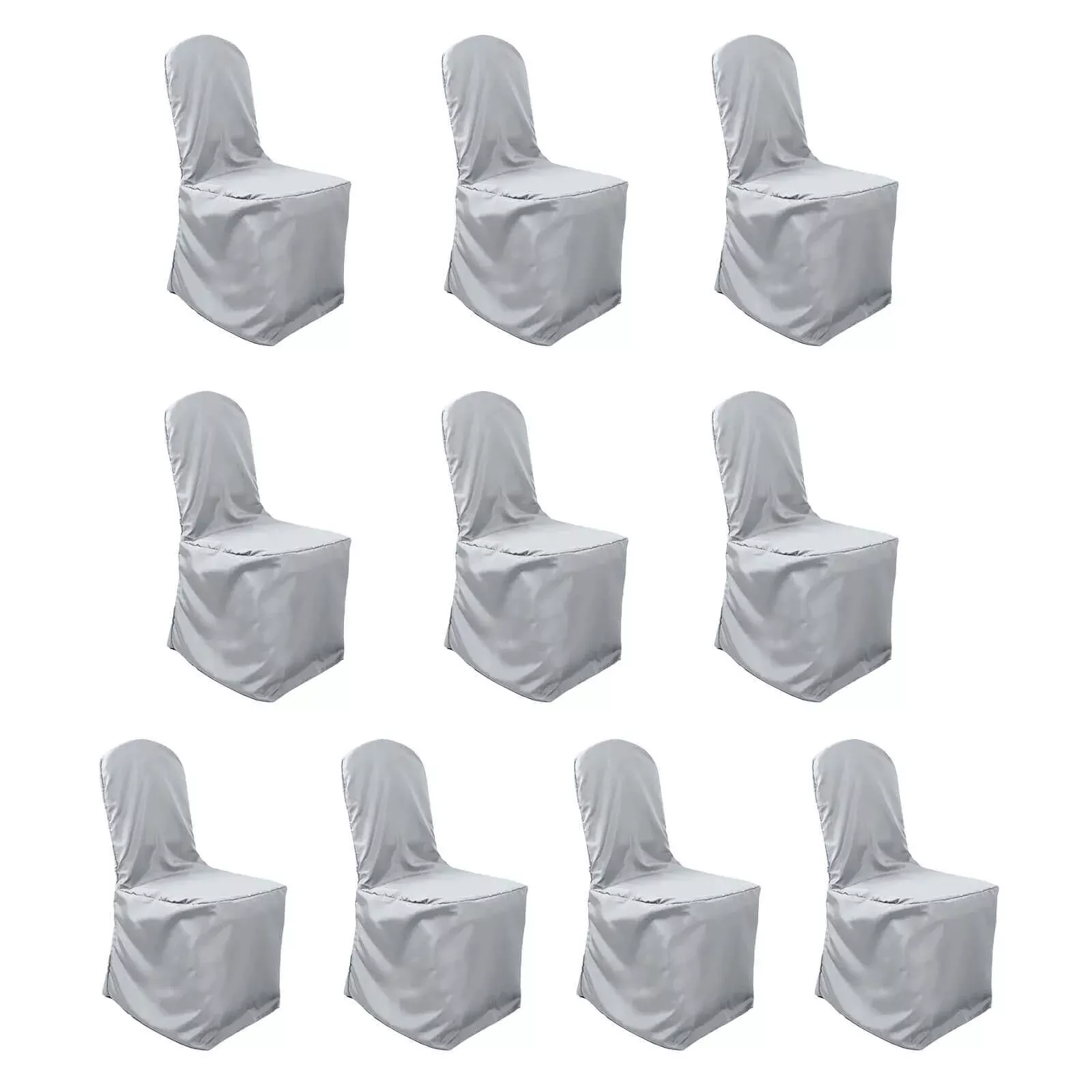 10 Pack Polyester Chair Cover for Banquet Chairs Silver - Stain-Resistant Reusable Slip-On Slipcover