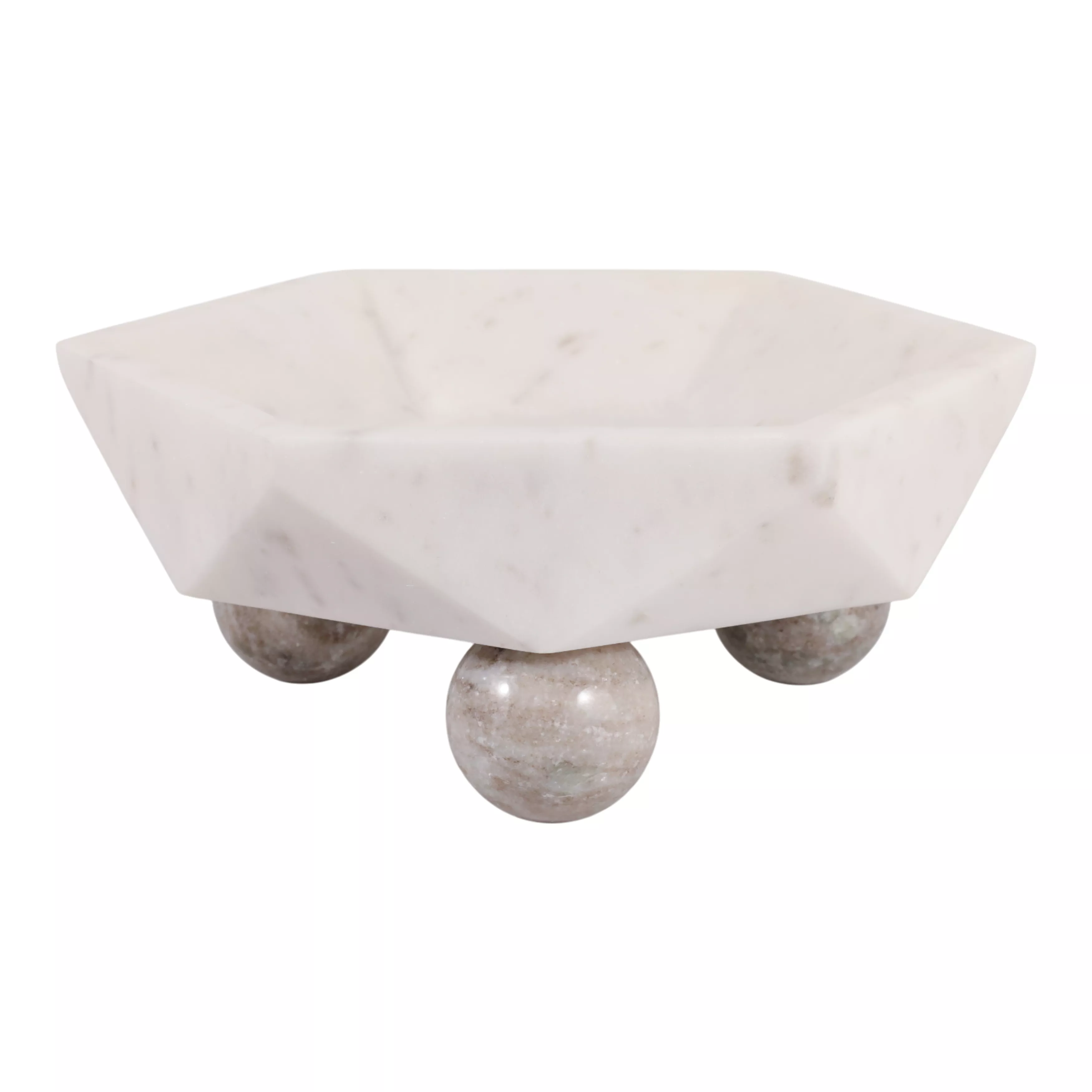 10x4" Marble Hexagon Bowl W/ball Feet, Wht/beige