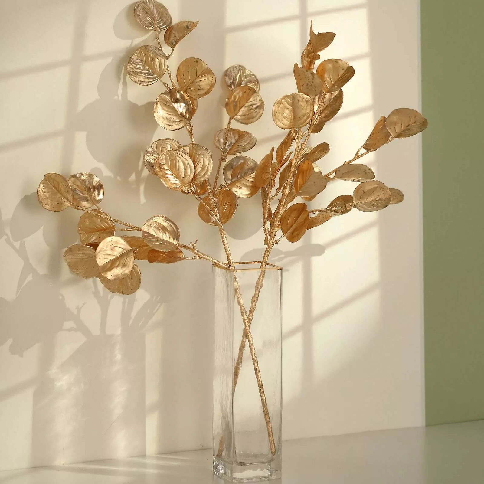 2 Pack 27" Artificial Eucalyptus Leaf Stems - Metallic Gold