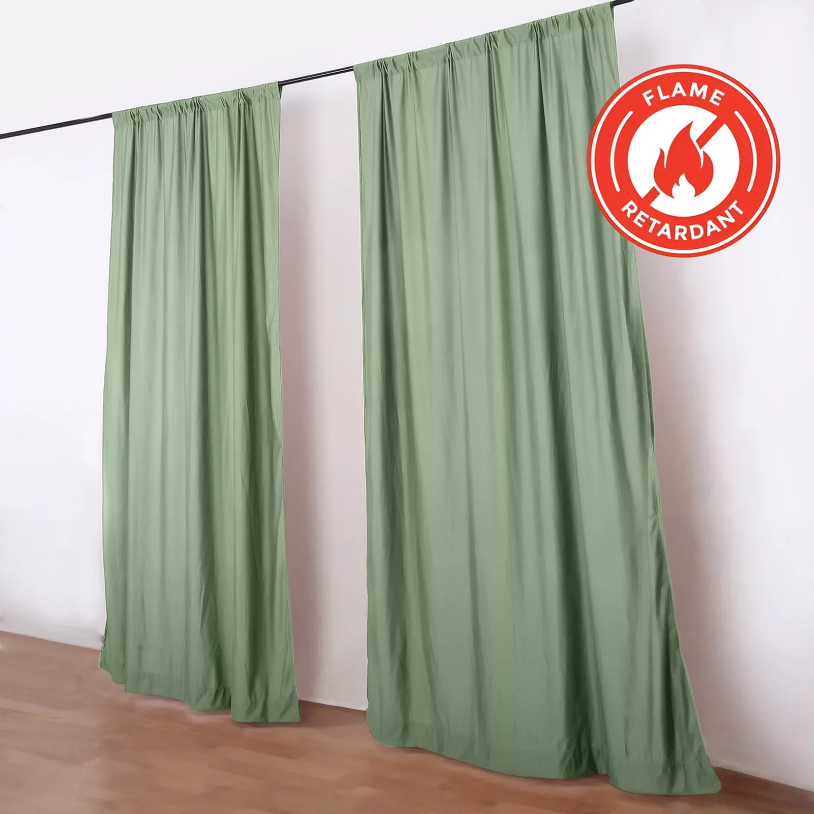 2 Pack 5ftx10ft Dusty Sage Green Scuba Polyester Backdrop Drape Curtains, Durable Flame Resistant Event Divider Panels Wrinkle Free With Rod Pockets