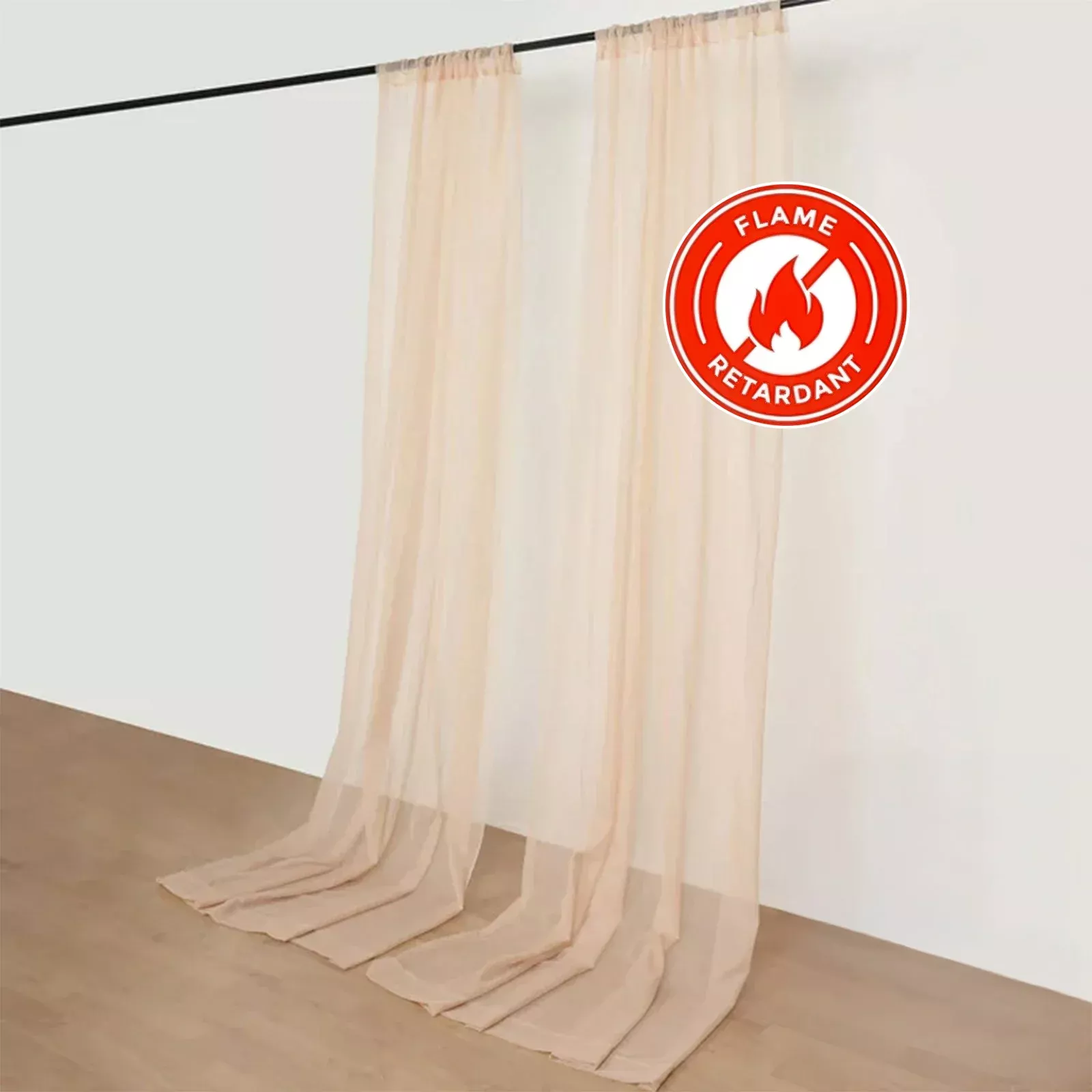 2 Pack 5ftx10ft Nude Chiffon Backdrop Drape Curtains, Durable Flame Resistant Sheer Organza Event Divider Panels With Rod Pockets