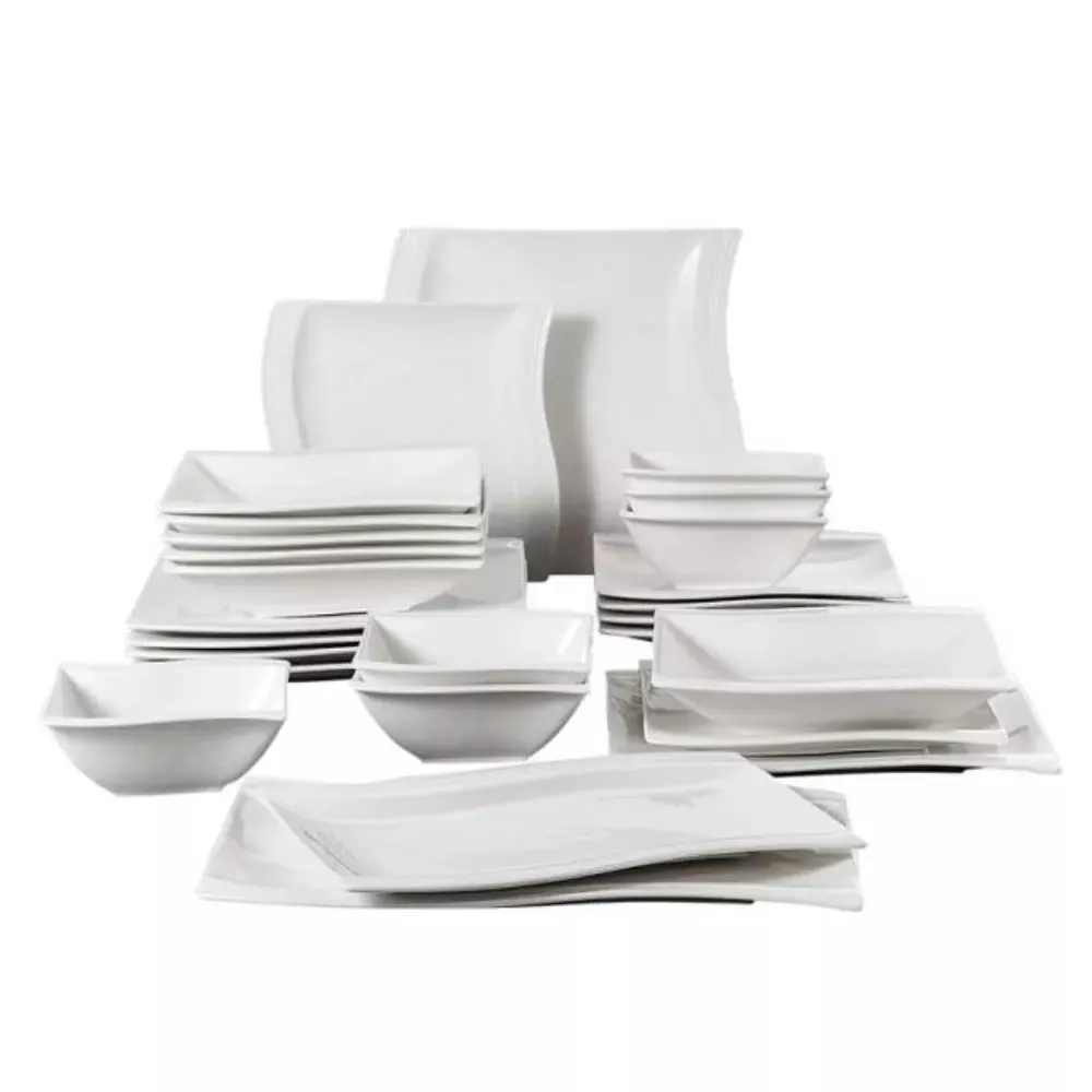 26-Piece Rectangular Porcelain Dinner Plate Sets For 6 Persons