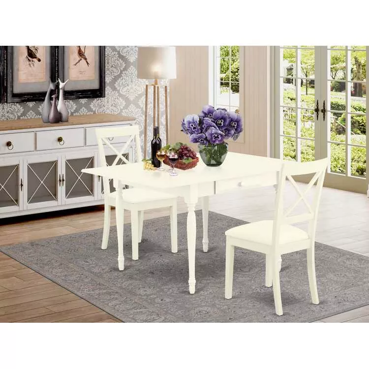 3-Piece Drop Leaf Dining Set - Linen White Table & Chairs