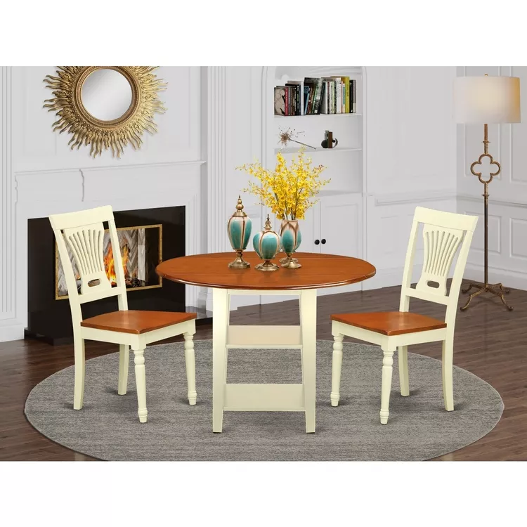 3-Piece Kitchen Table & Chair Set - Round Drop Leaf Table