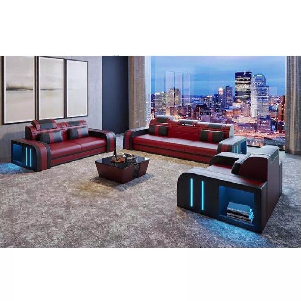 3 Piece LED Leather Couch Setup