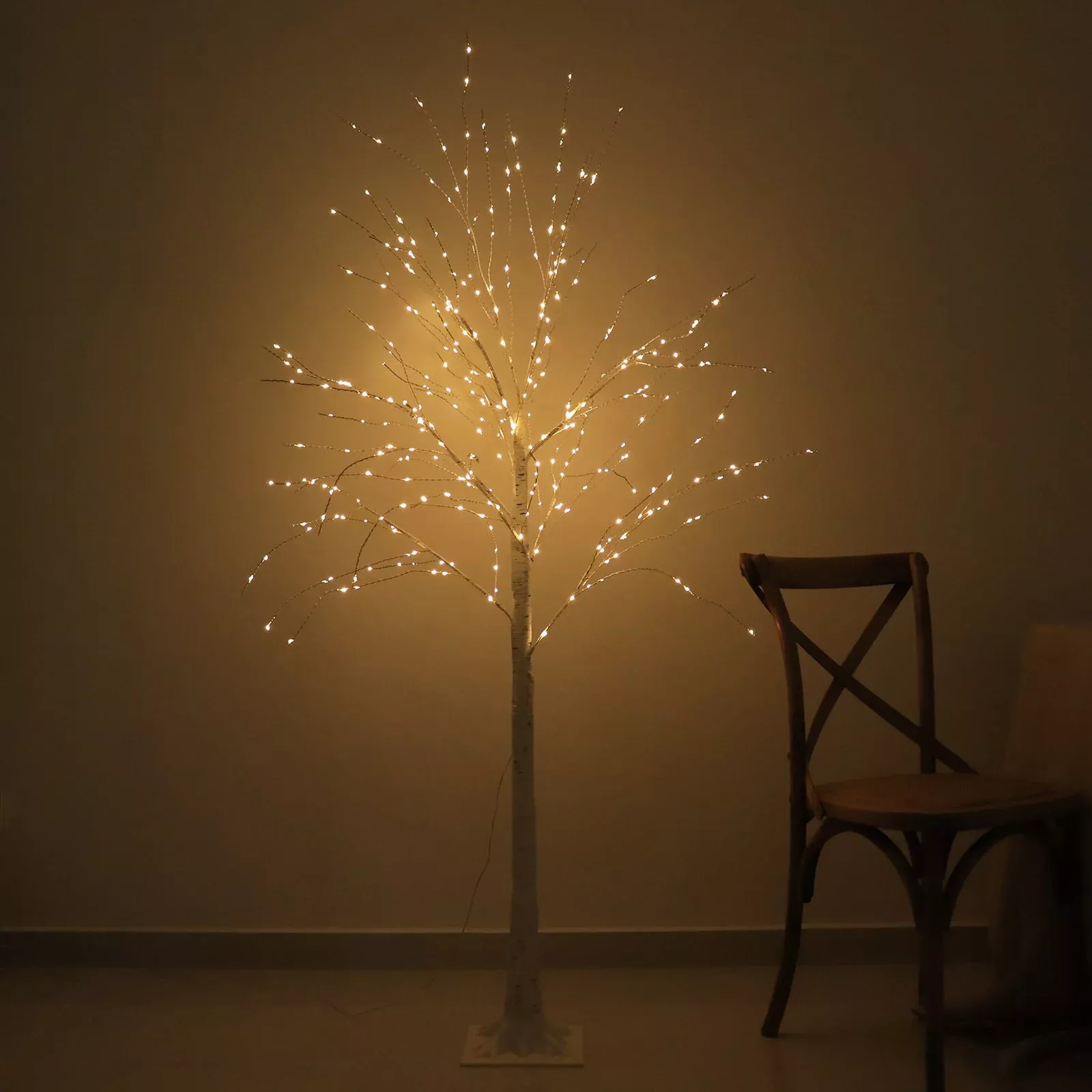 350 LED Lighted Birch Tree Design Warm White - Plug-in Remote Timer Lights with Detachable Base 6ft