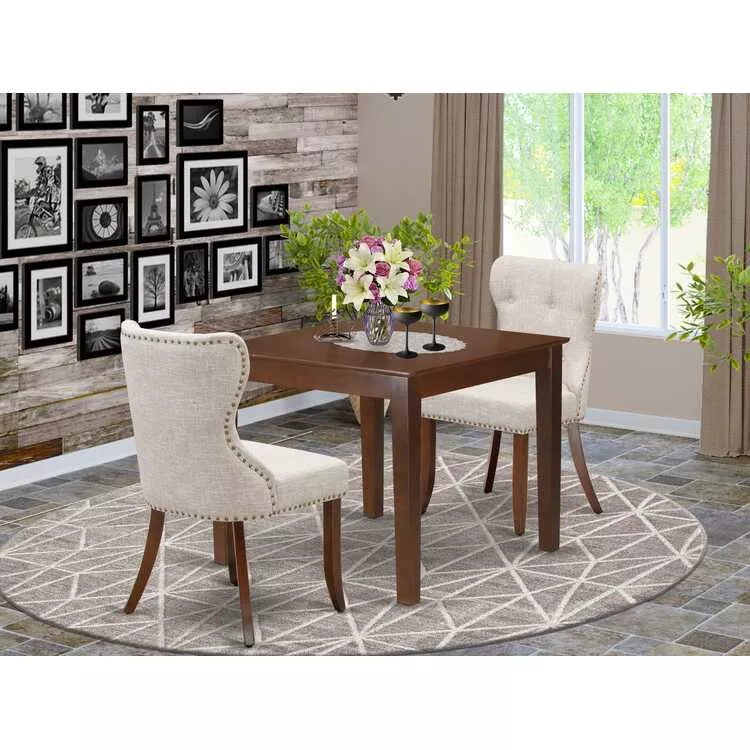 36 Inch Square Dining Set - Table & 2 Linen Chairs