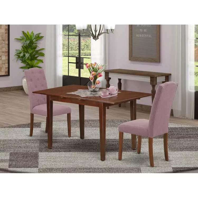 3Pc Dinette Set Mahogany Rectangular Table 2 Parson Chairs