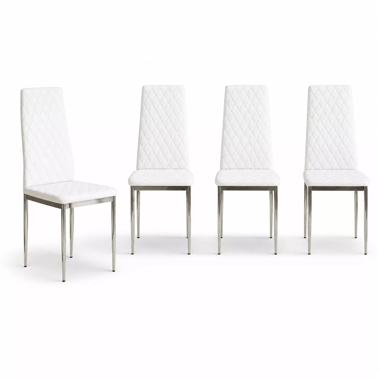 4-Piece PU Leather Dining Chairs With Grid Pattern