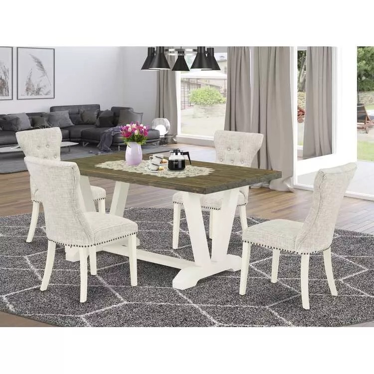 5-Pc Rectangular Dinette Set with Distressed Jacobean Table Top