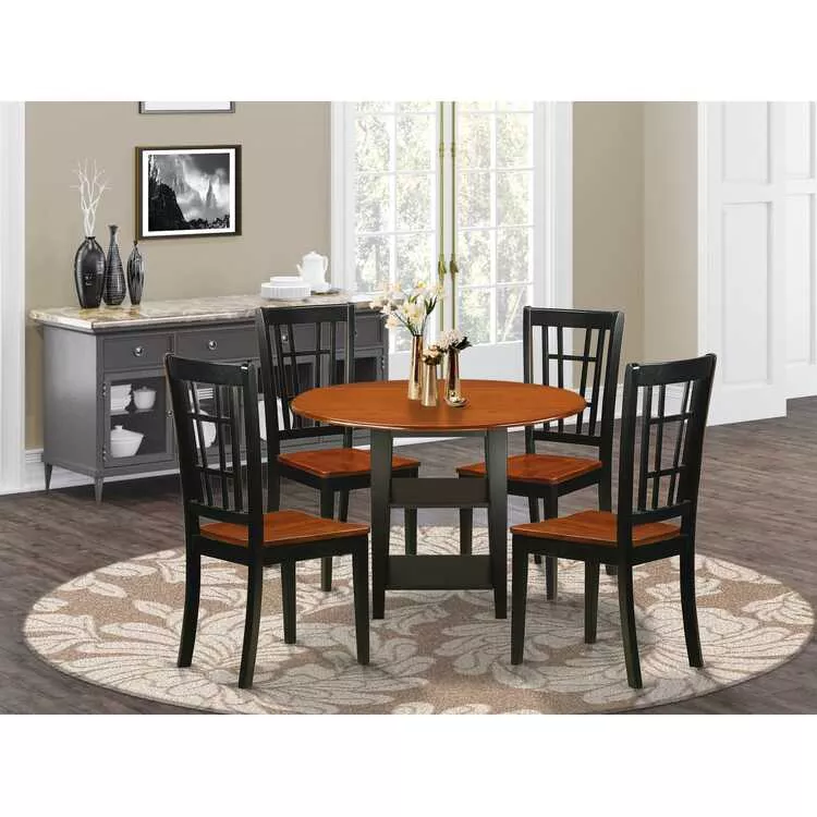 5 Piece Black Cherry Round Dining Set
