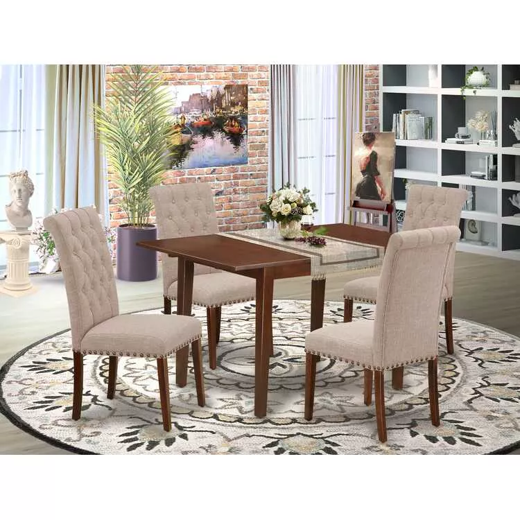 5 Piece Dinette Set - Rectangle Table & 4 Linen Chairs