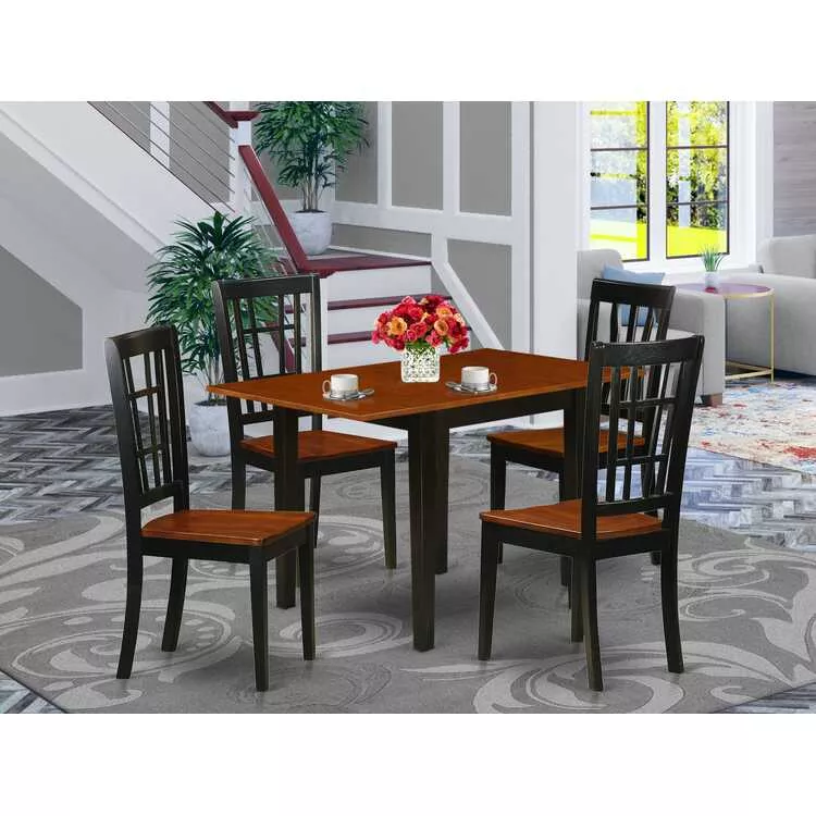 5 Piece Dining Set - Black & Cherry Table & 4 Chairs