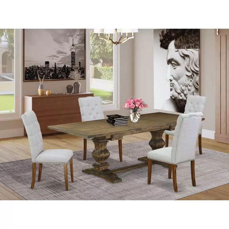 5 Piece Dining Set - Kitchen Table & 4 Linen Chairs