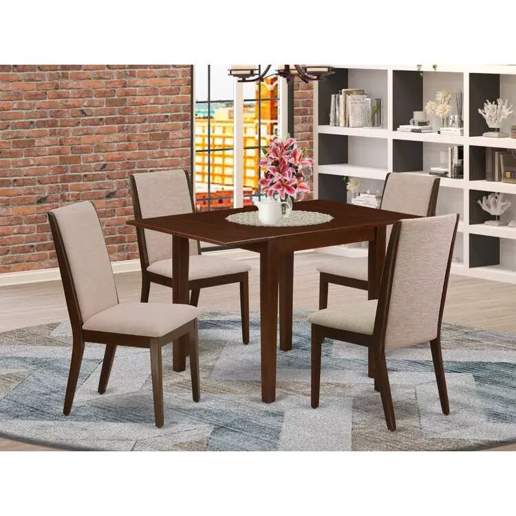 5-Piece Dining Set Mahogany Finish High Back Chairs Rectangular Table