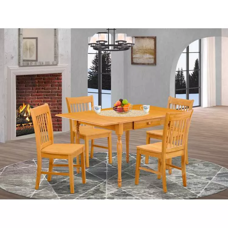 5 Piece Dining Set - Rectangle Table & 4 Chairs - Oak Finish