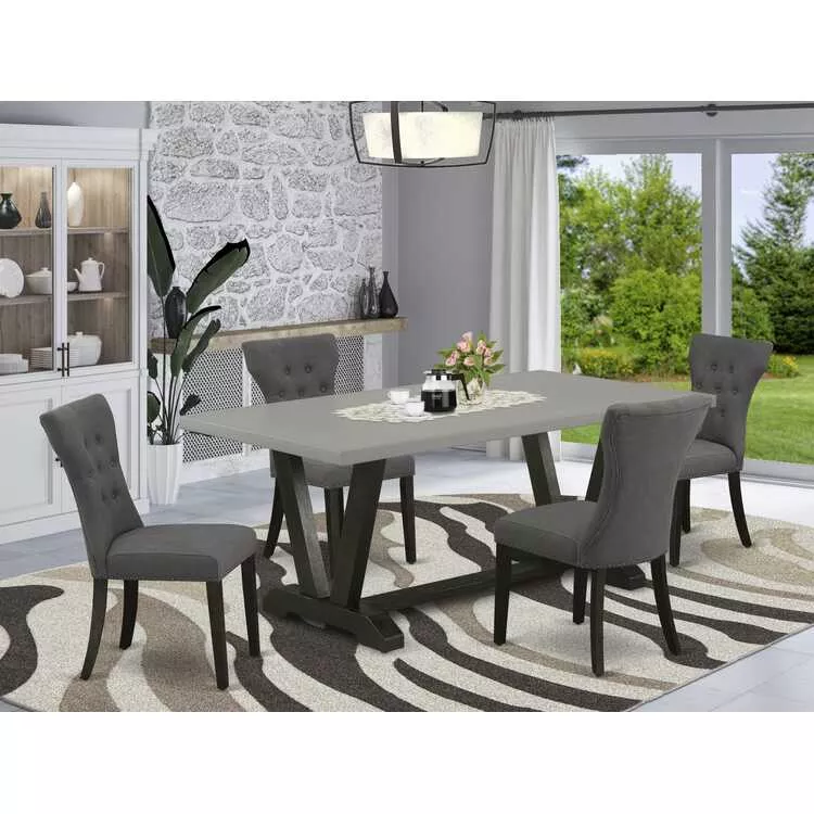 5 Piece Dining Set - Rectangle Table & 4 Linen Chairs