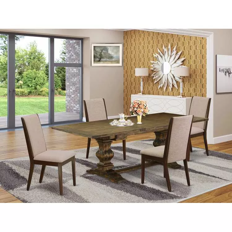 5 Piece Dining Set - Rectangle Table & Linen Chairs