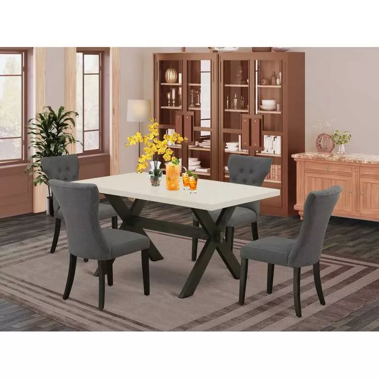 5 Piece Dining Set - Rectangular Table & 4 Gray Chairs