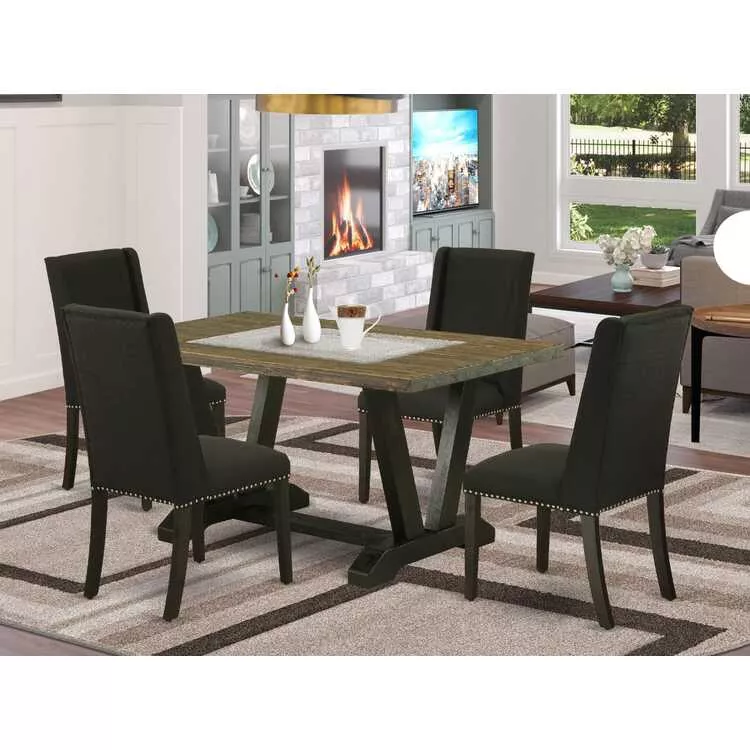 5 Piece Dining Set - Rectangular Table & 4 Linen Chairs