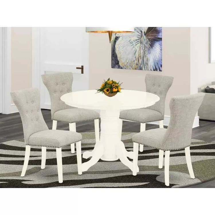5-Piece Dining Set Solid Wood Frame Linen White Finish