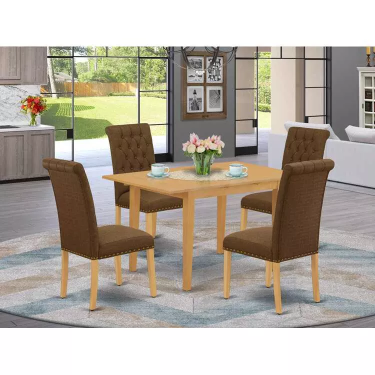5-Piece Oak Dining Set - Rectangle Table & 4 Parson Chairs