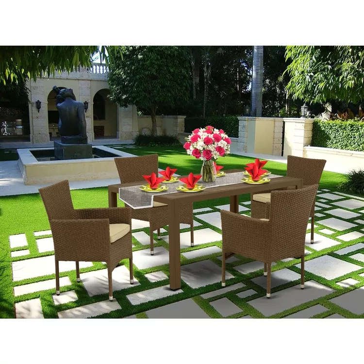 5Pc Brown Wicker Patio Dining Set