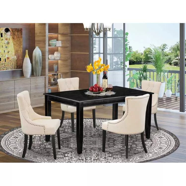 5PC Dining Set - Rectangle Table & Parson Chairs Black Finish