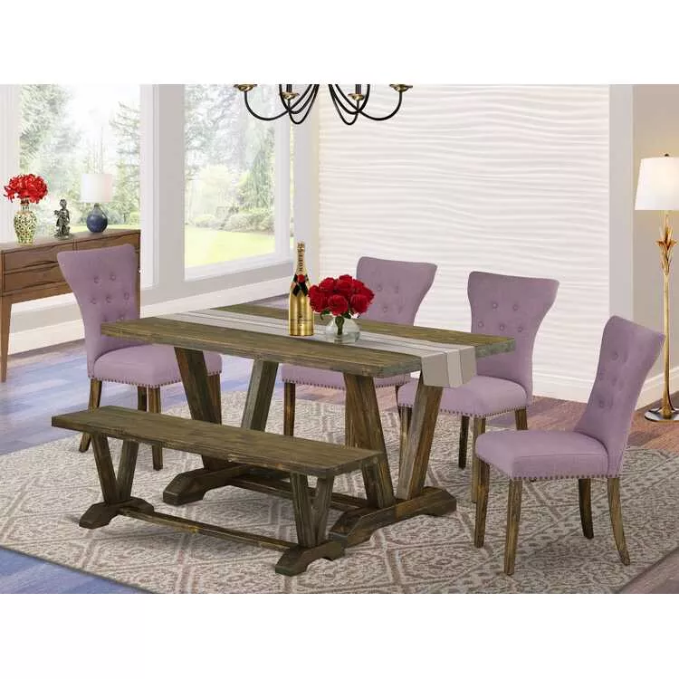 6-Piece Dining Set - Rectangle Table & 4 Linen Chairs