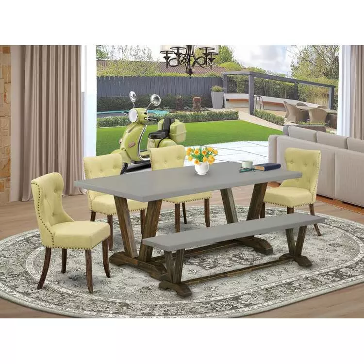 6-Piece Dining Set - Table, 4 Chairs & Bench