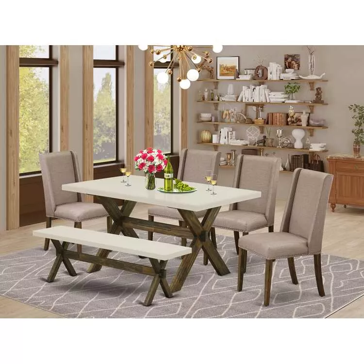 6-Piece Kitchen Dining Set - Table, Chairs & Bench