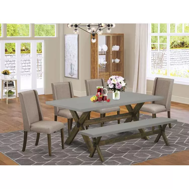6-Piece Modern Dining Set - Table, Chairs & Bench