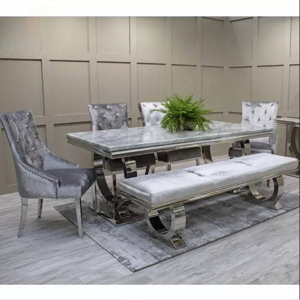 6-Seater Marble Dining Table with Bench
