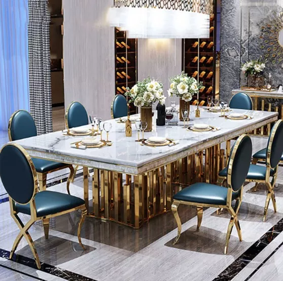 6 Seater Rectangular Marble Top Dining Table Set