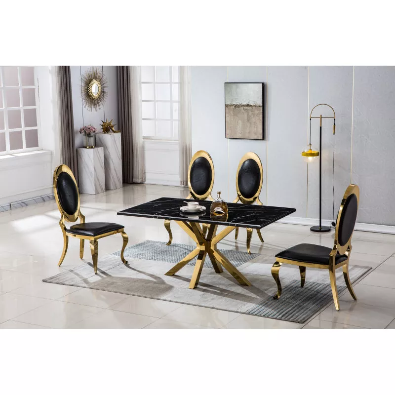 63 Inch Marble Rectangular Marble Top Dining Table