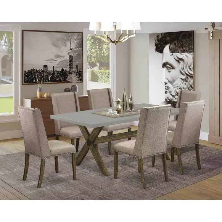 7 Piece Dining Set - Rectangle Table & 6 Fabric Chairs
