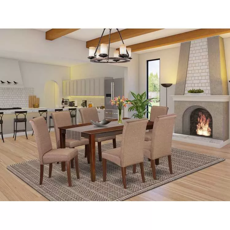 7 Piece Dining Set - Rectangle Table & 6 Linen Chairs
