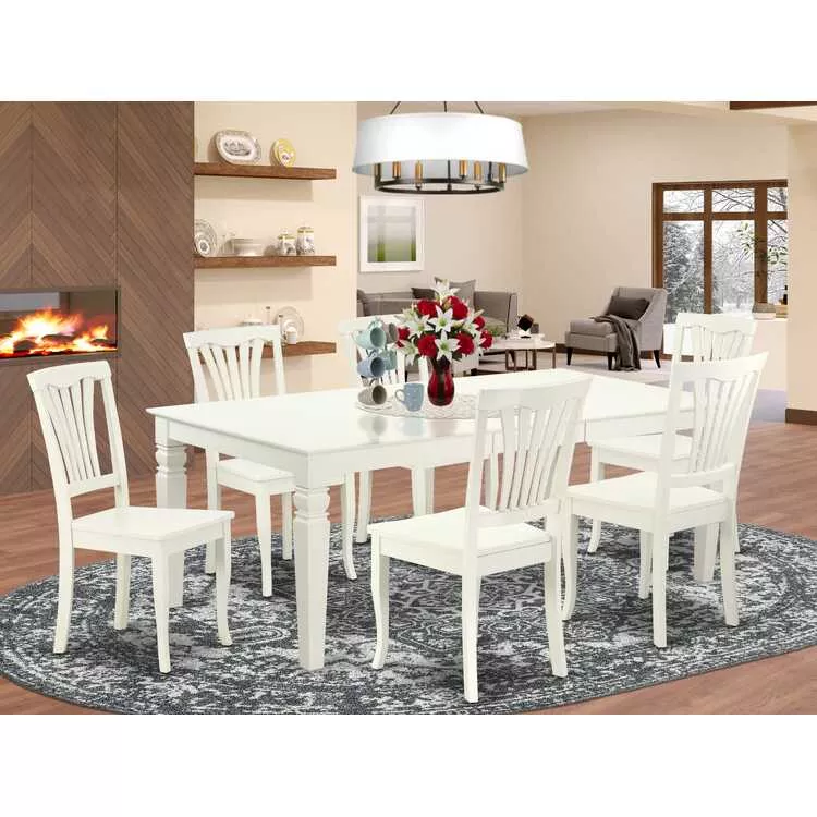 7 Piece Dining Set - White Kitchen Table & 6 Chairs