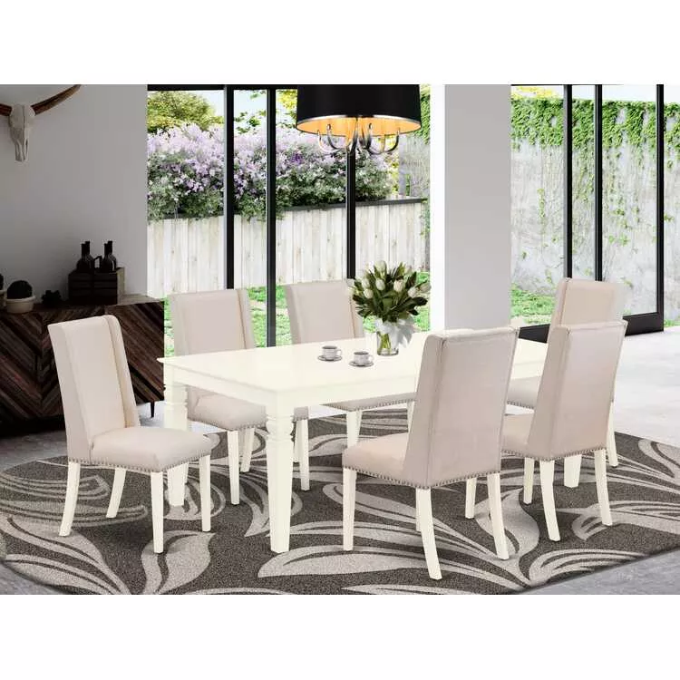 7-Piece Kitchen Dining Set Solid Wood Linen White