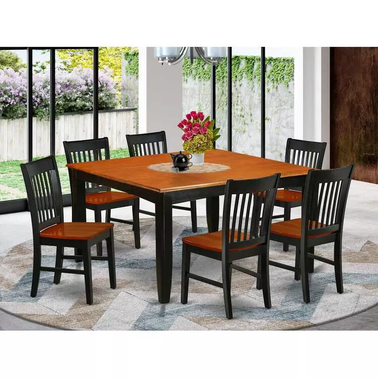 7 Piece Kitchen Table Set with 6 Chairs - Black & Cherry