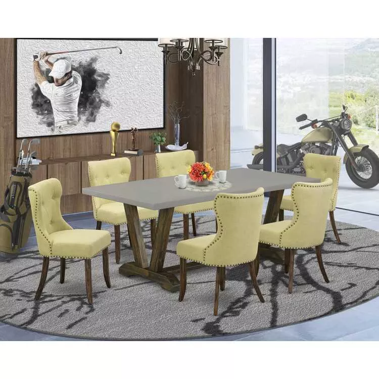 7-Piece Parson Chairs Rectangular Table Linen Fabric Dining Set