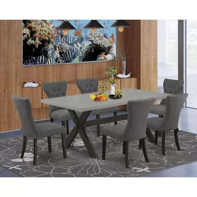 7-Piece Rectangular Dining Set - Solid Wood Table & 6 Parsons Chairs