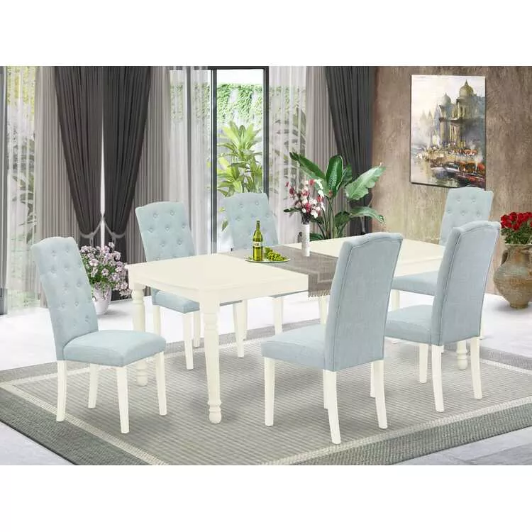 7Pc Dinette Set with Rectangular Kitchen Table & Baby Blue Chairs
