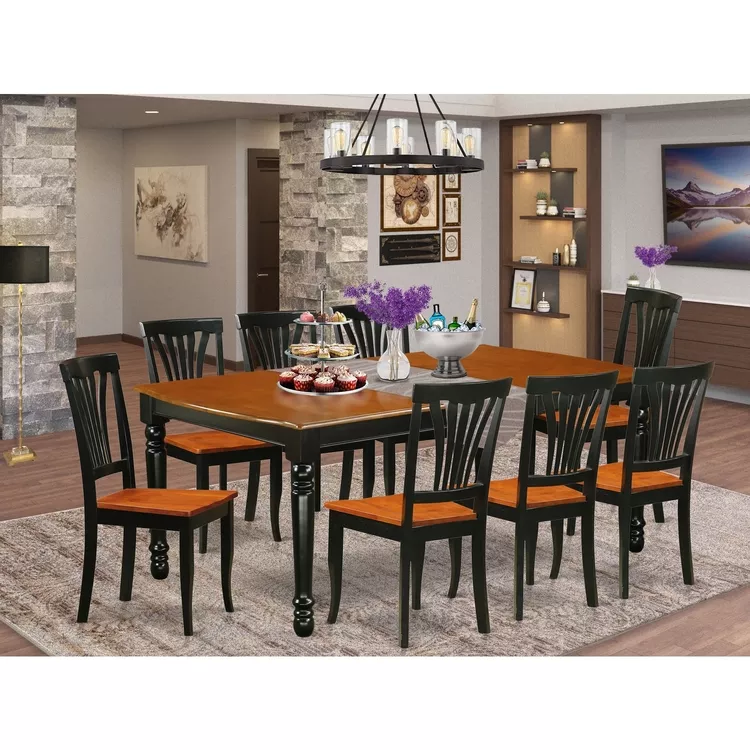 9-Piece Dining Set - Rectangle Table & 8 Chairs - Black Cherry Finish