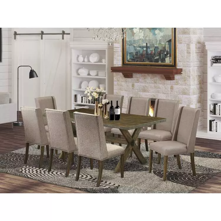 9-Piece Dining Set - Rectangle Table & 8 Parsons Chairs