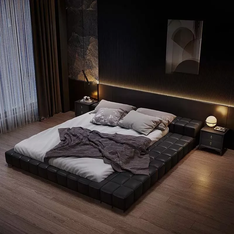 Aesthetic Square Shaped Leather Bed